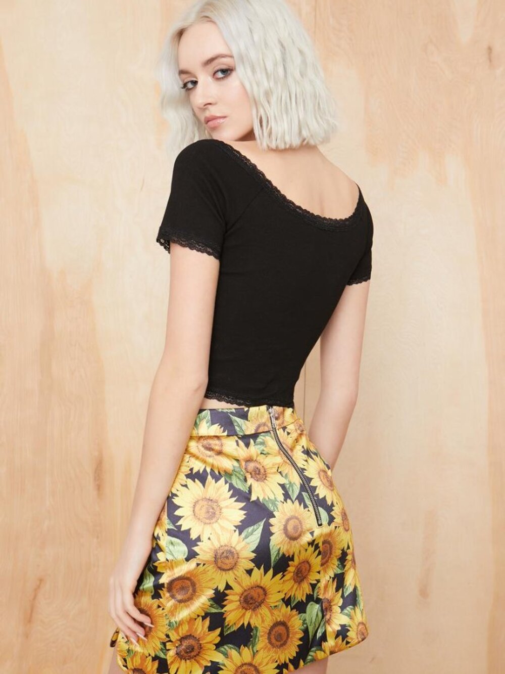 Dolls Kill Sunflower Print Mini Skirt in Yellow and Black - Picture 2 of 5